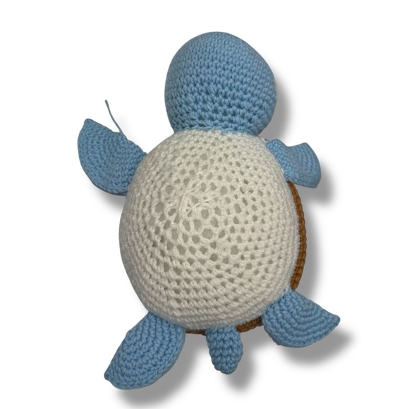 Handmade Crochet Sea Turtle Plush Blue Brown 13x6.5 Knit Soft Stuffed Animal Toy - Picture 4 of 7